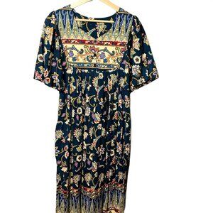 Womens Midi Floral Prairie Dress Vintage Handmade Blue Size Small Modest u